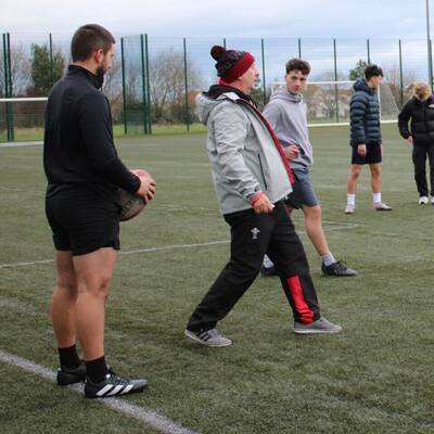 Students taking part in the Referee in Education course with Sean Brickell from the Welsh Rugby Union