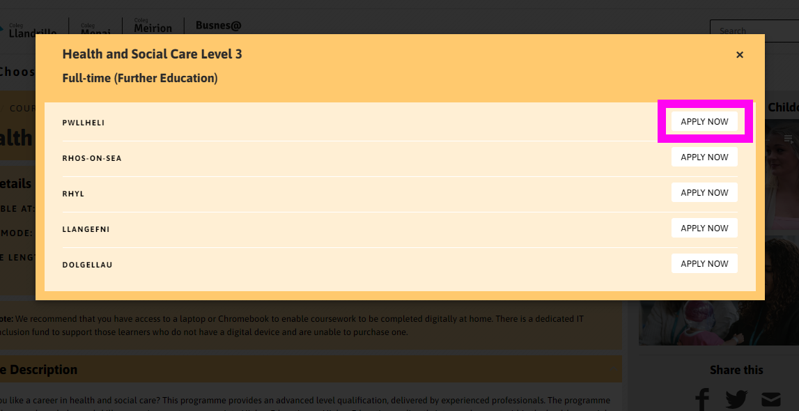 Step 3. Choose the campus where you want to study at.