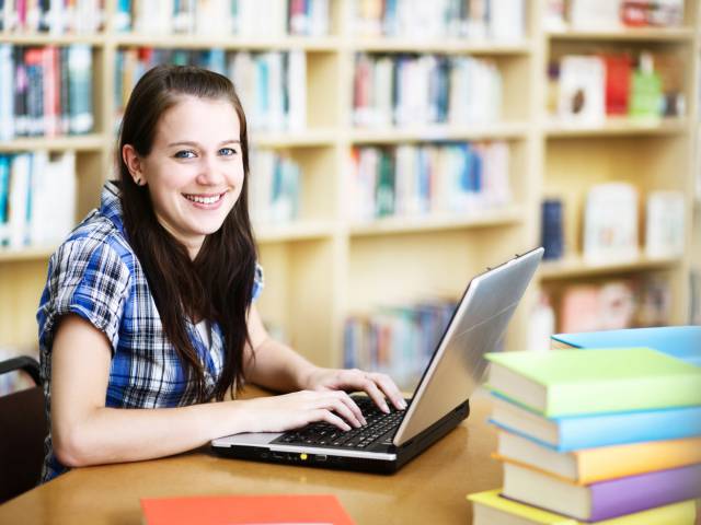 Stock image of learner in Library