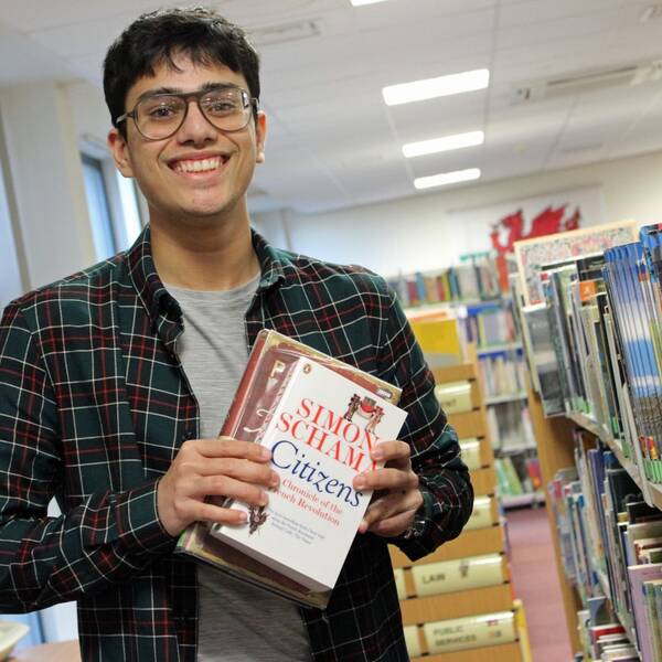 Student in a library