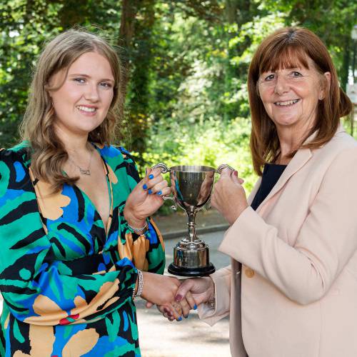 Lea Morus Williams, the Overall Winner at Coleg Glynllifon, is presented with her award by Lesley Griffiths MS