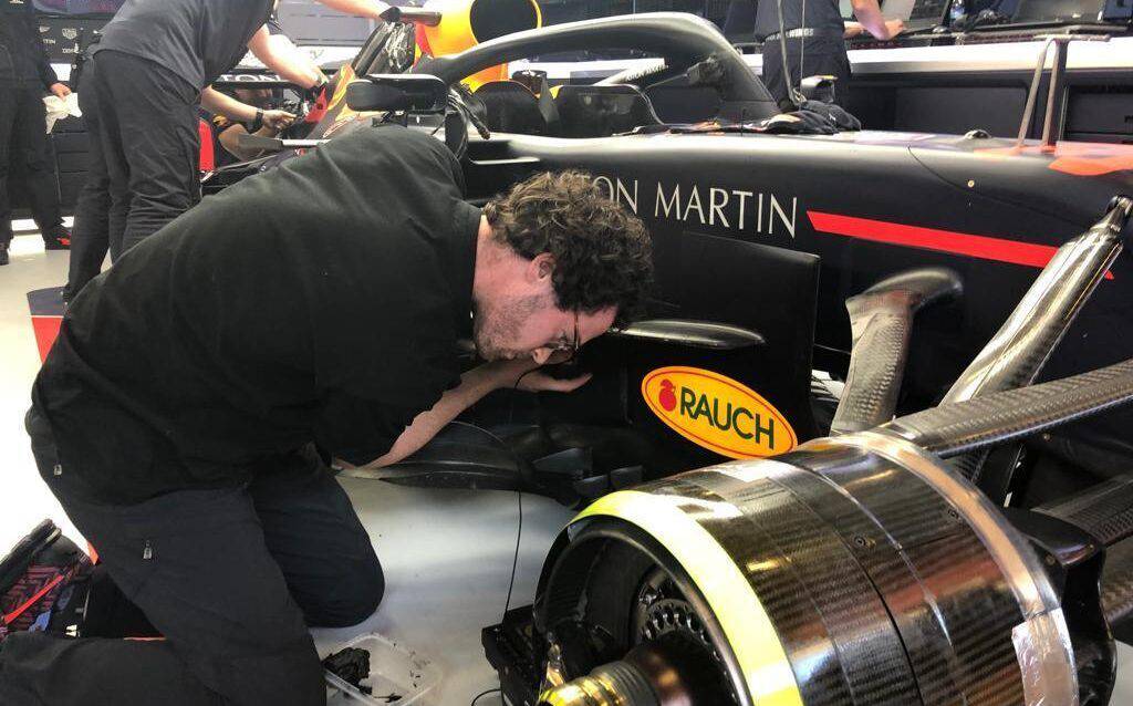 Michael Kitchen rigging up onboard cameras in testing for the Formula 1 Barcelona Grand Prix