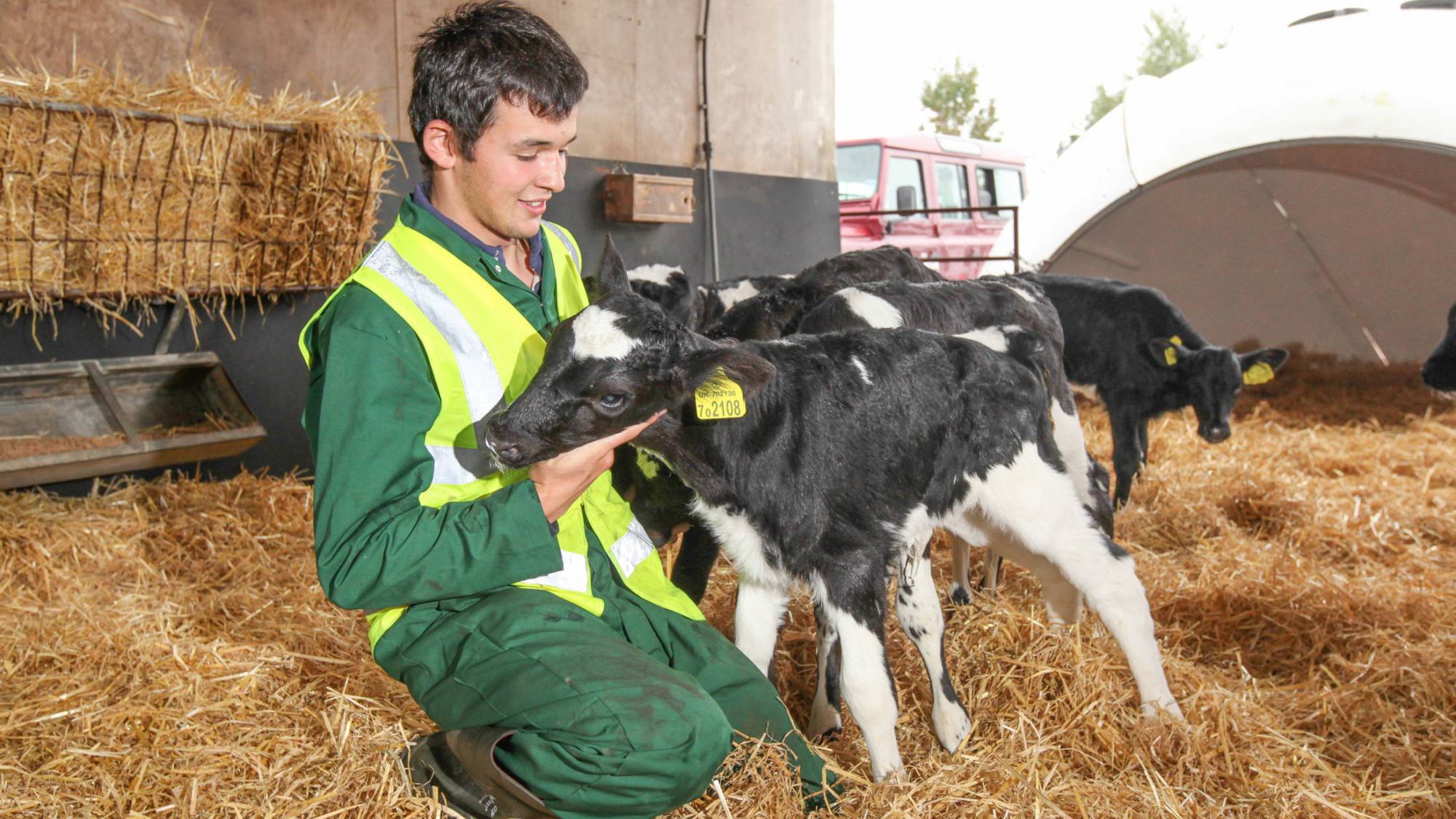 Student working on a farm