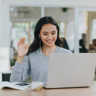 Young lady participating in online learning