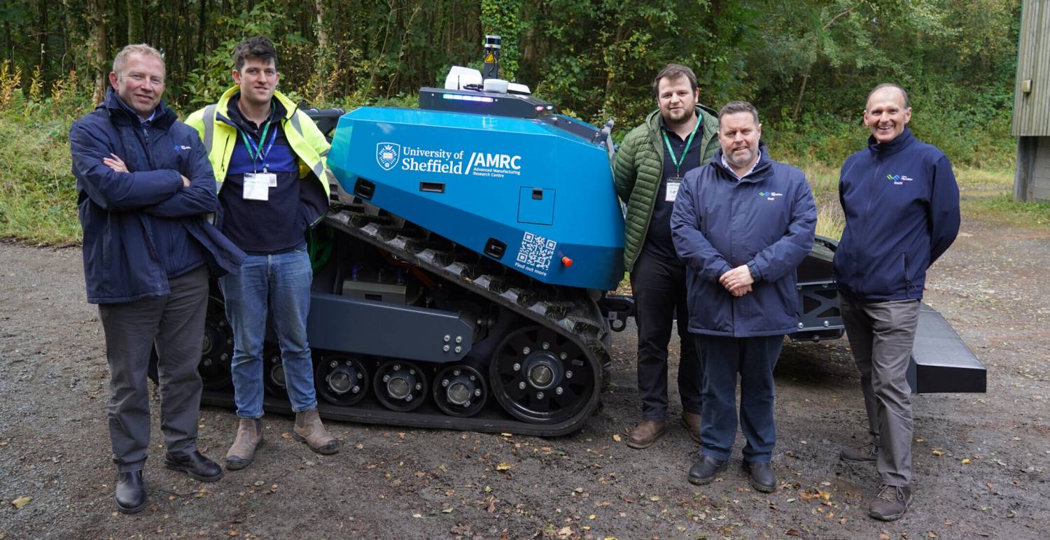 Coleg Glynllifon staff with the AgBot, a fully-autonomous tractor