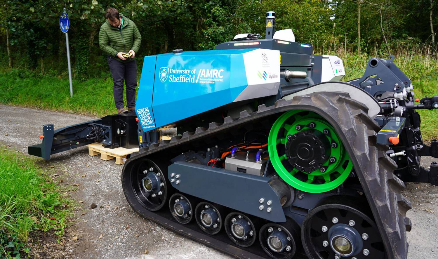 The AgBot, a fully-autonomous tractor, at Coleg Glynllifon’s farm