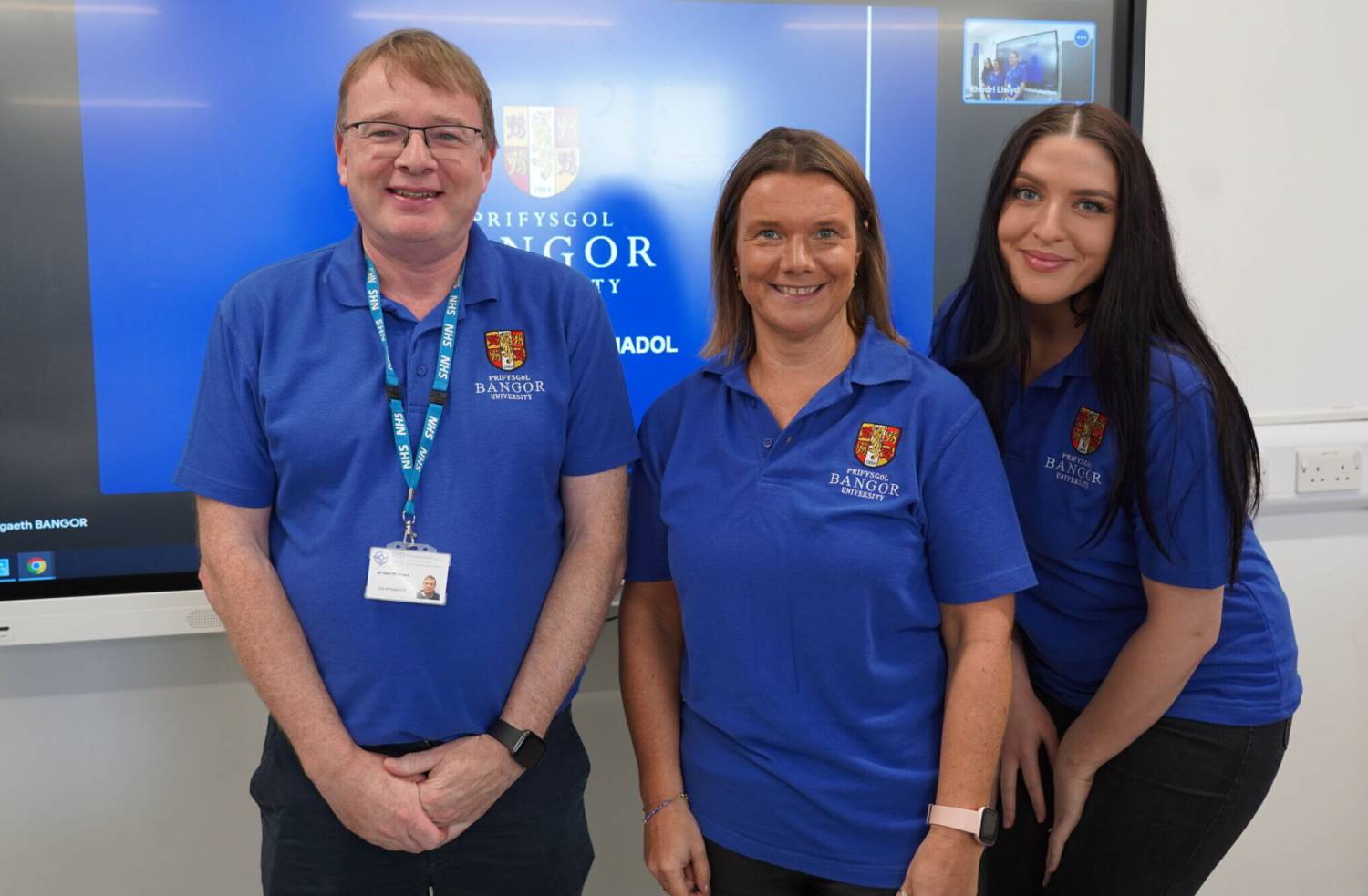 Dr Harri Pritchard, Dr Esyllt Llwyd and Ffraid Gwenllian from the North Wales Medical School visiting Coleg Meirion-Dwyfor’s Pwllheli campus