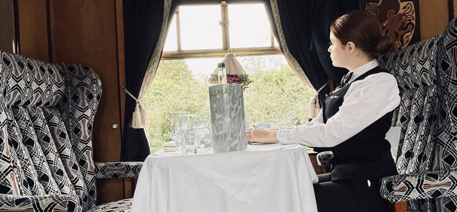 Coleg Llandrillo student Rhian James aboard the British Pullman