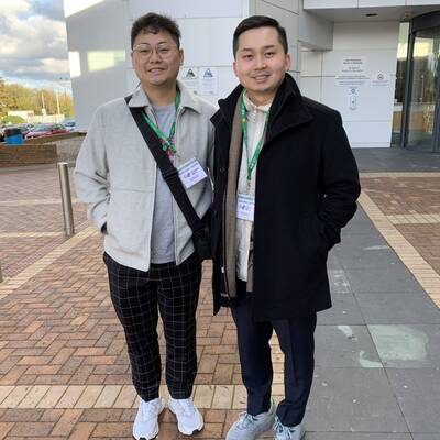 Jeff and Duy outside Coleg Llandrillo’s Rhos-on-Sea campus