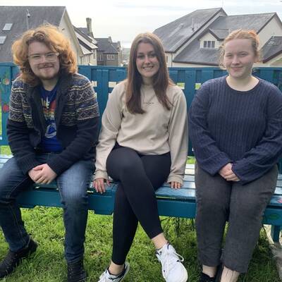 Coleg Meirion-Dwyfor students Osian Thomas, Lydia Matulla and Eluned Lane