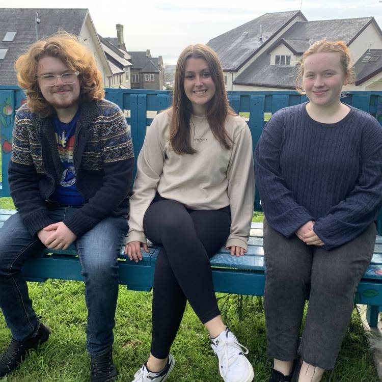 Coleg Meirion-Dwyfor students Osian Thomas, Lydia Matulla and Eluned Lane
