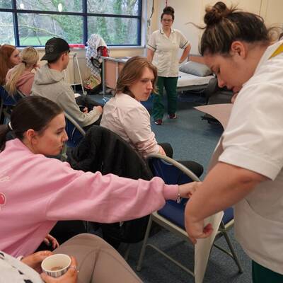 Health and Social Care students taking part in an occupational therapy workshop in Dolgellau