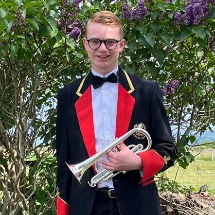 David Bisseker in the Royal Oakeley Silver Band uniform with his cornet
