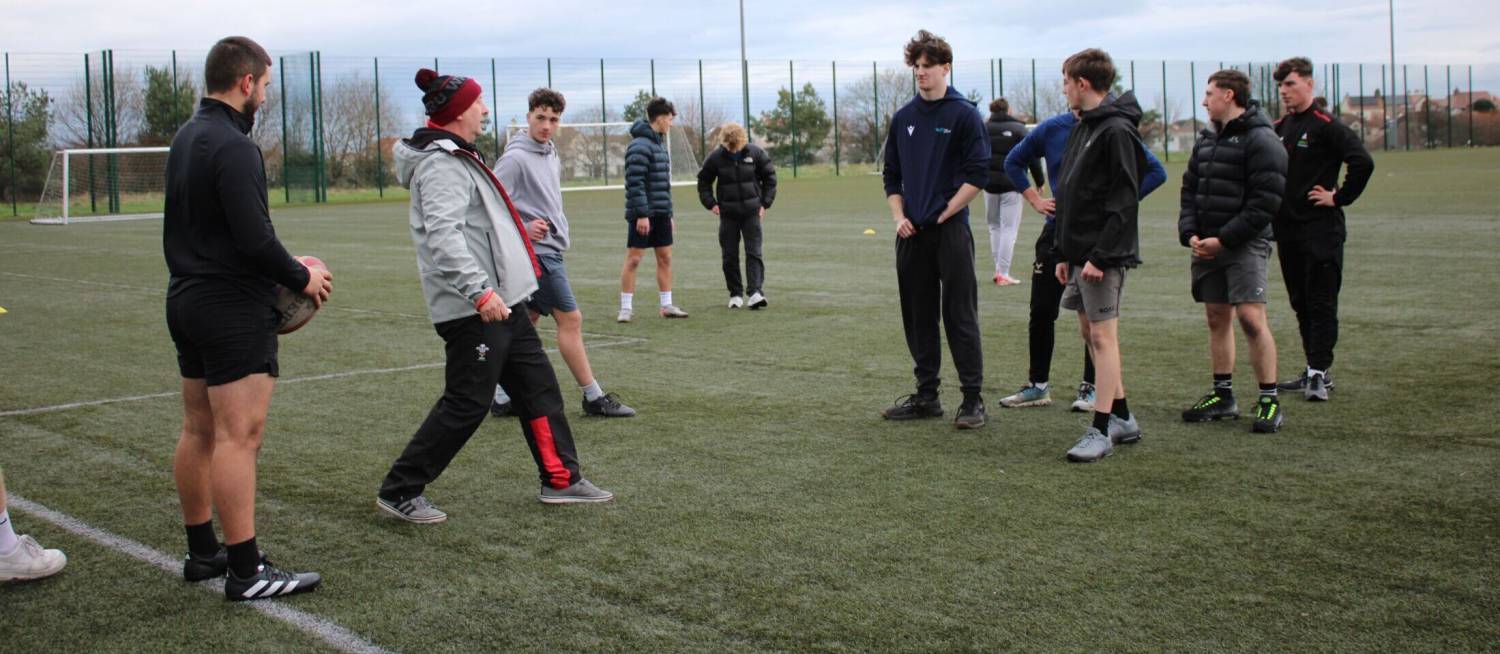 Students taking part in the Referee in Education course with Sean Brickell from the Welsh Rugby Union