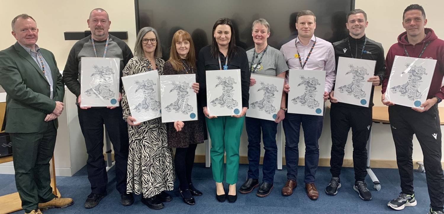 Aled Jones-Griffith with the winners of the Grŵp Llandrillo Menai Welsh Language Awards 2023/24