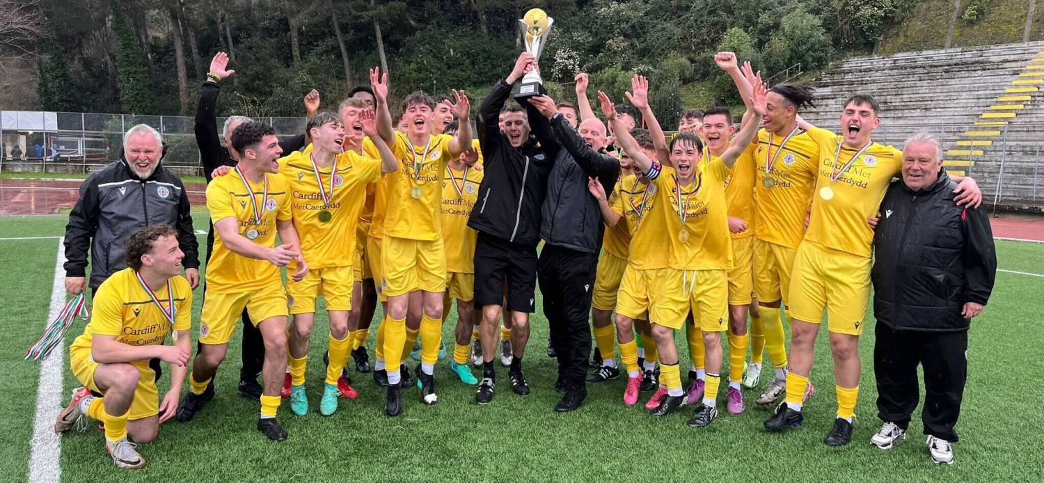 The Welsh Schools Under-18 boys’ squad celebrating after winning the Roma Caput Mundi tournament