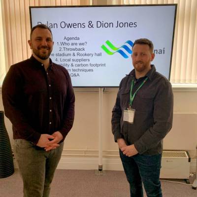 Former students Dylan Owens and Dion Wyn Jones at Coleg Menai in Bangor