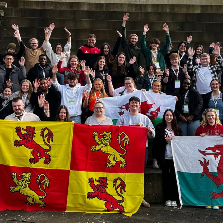 Former Coleg Meirion-Dwyfor student Deio Owen with other delegates at the NUS Wales annual conference at Aberystwyth University