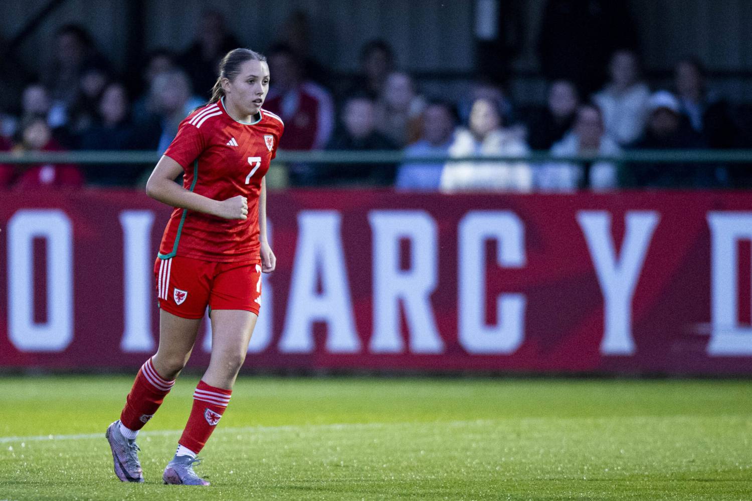 Coleg Meirion-Dwyfor student Mared Griffiths playing for Wales