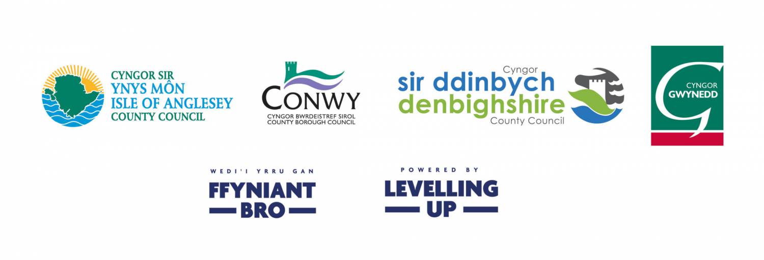 Logos of Isle of Anglesey County Council, Conwy County Borough Council, Denbighshire County council, Cyngor Gwynedd and Levelling Up