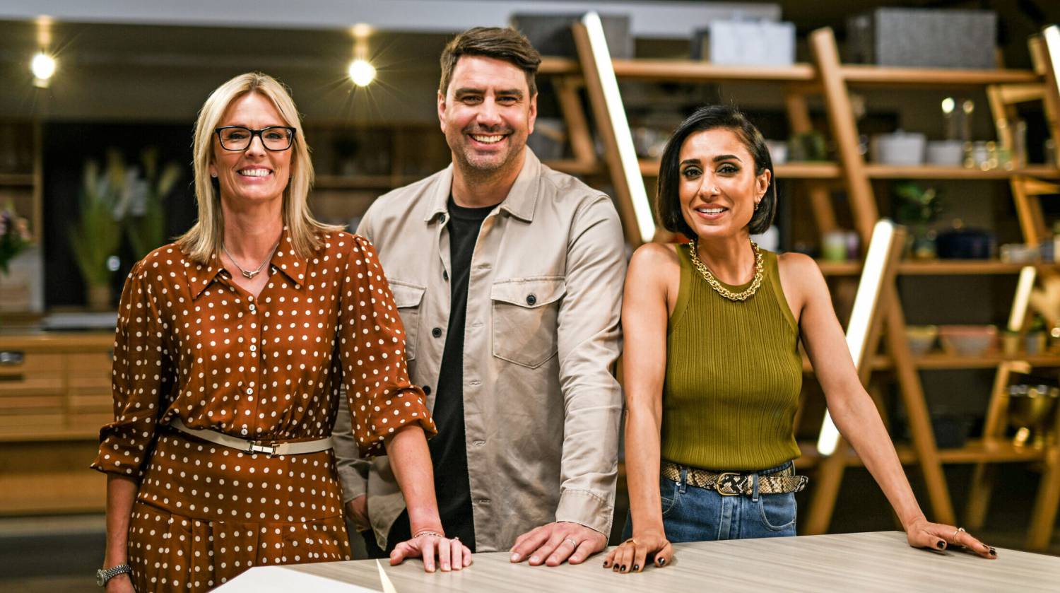 Julie Ashfield, Managing Director of Buying at Aldi UK, with ‘Aldi’s Next Big Thing’ presenters Chris Bavin and Anita Rani