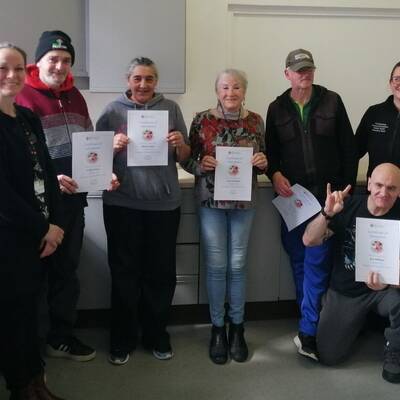 Participants in the ‘Cookery for Beginners’ course at ‘Y Ganolfan’ in Blaenau Ffestiniog