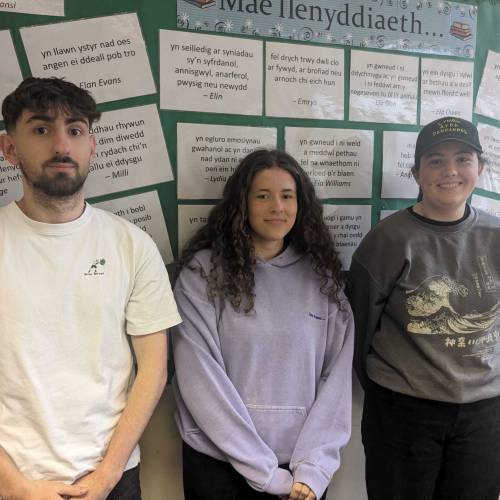 Noa Rhys Williams, Efa Glyn Jones and Angharad Lloyd Davies, medallists in the Eisteddfod yr Urdd Maldwyn 2024 Prose under 25 (blog)
