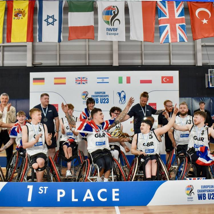 The Great Britain team after winning the European under-23 wheelchair basketball championships
