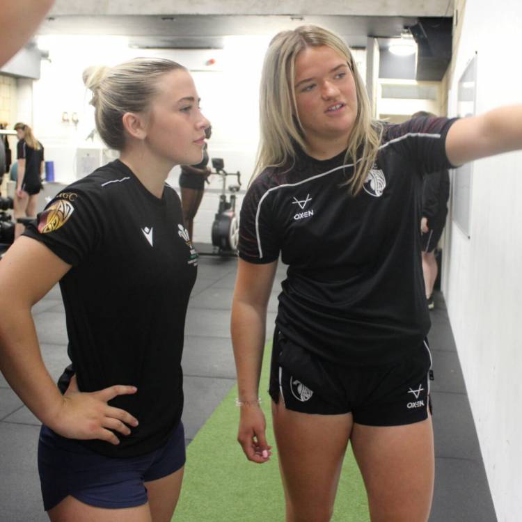 Rugby academy students training in the academy gym at Coleg Llandrillo in Rhos-on-Sea