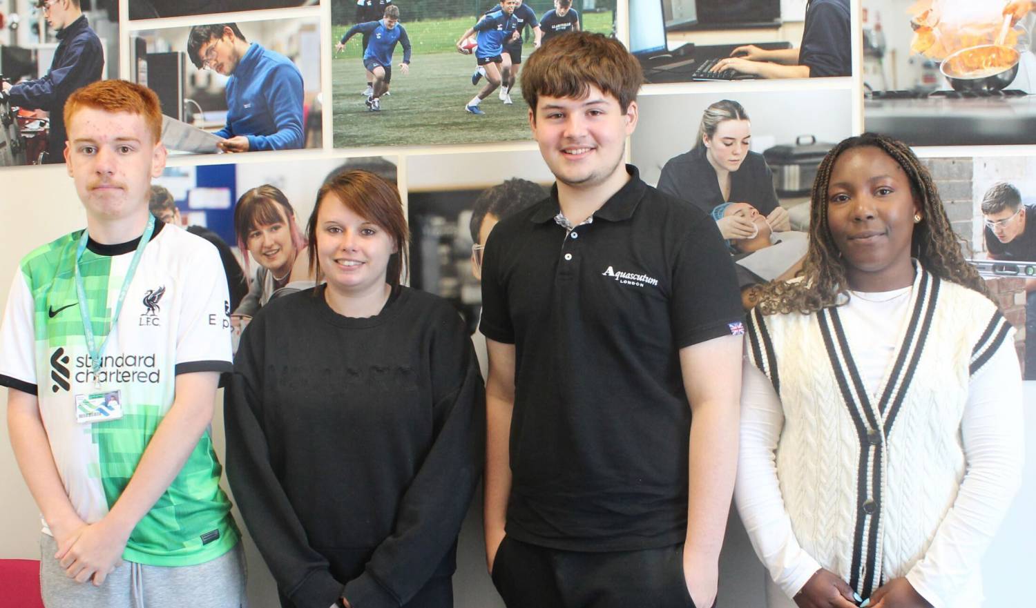 Grŵp Llandrillo Menai’s Student Union Presidents Troy Maclean, Rhiannon Williams, Rhys Morris and Munachi Nneji