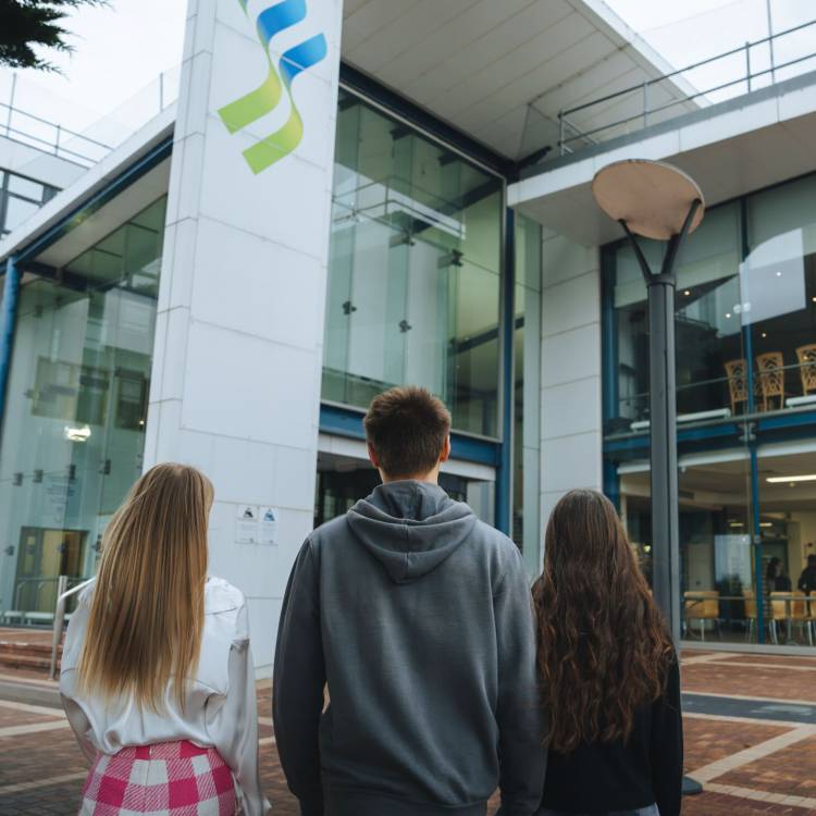 Students walking into Coleg Llandrillo’s Rhos-on-Sea campus