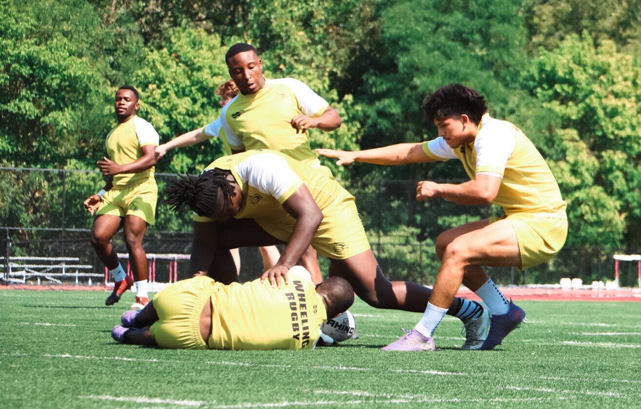 Former Coleg Llandrillo student Zac Hay in rugby training with Wheeling Cardinals team-mates