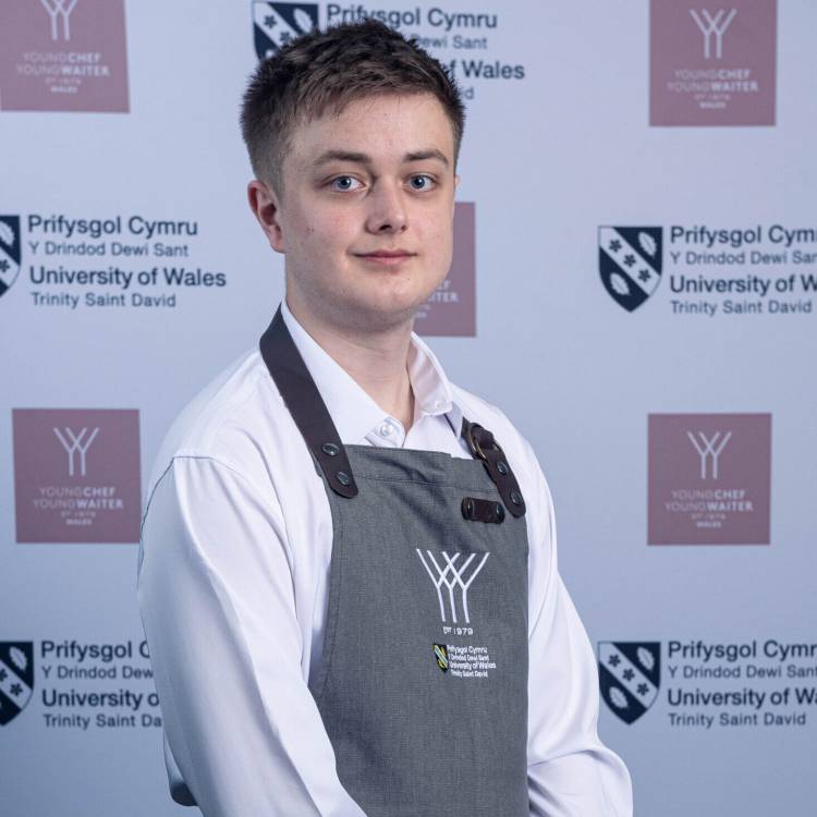 Former Coleg Meirion-Dwyfor student Jack Williams at the Young Waiter 2024 Welsh final