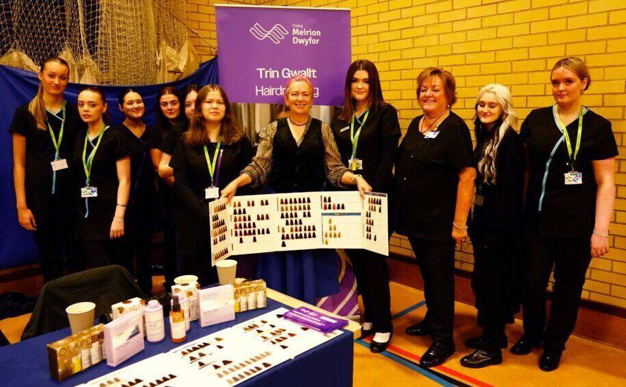 Coleg Meirion-Dwyfor hairdressing students and staff at the Iechyd Da event in Dolgellau