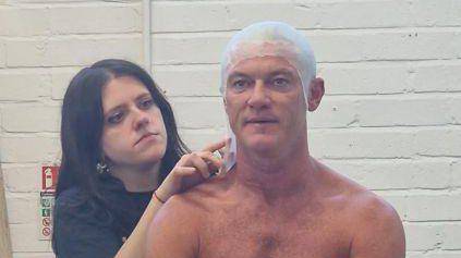 Former Coleg Menai student Mabli Non Jones working on a ‘lifecast’ mould with actor Luke Evans