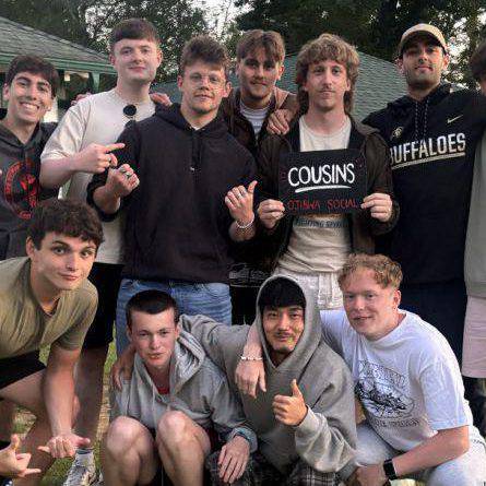 Former Coleg Llandrillo student Lewis May with fellow camp counsellors at Camp America