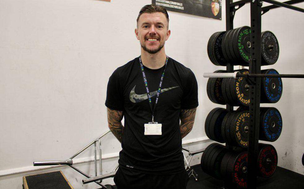 Lecturer Sam Downey in the gym at Coleg Llandrillo’s Rhos-on-Sea campus