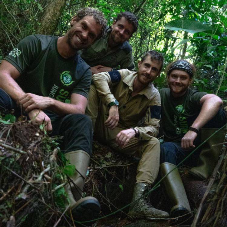 Ash Dykes and his team in the Amazon rainforest in Suriname