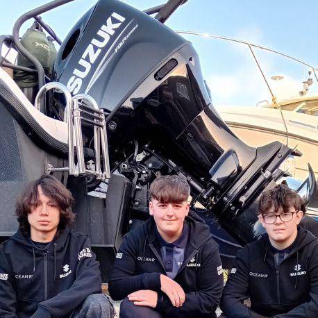 Coleg Meirion-Dwyfor students Ben, Osian and Tom at Harbour Marine Services, Pwllheli