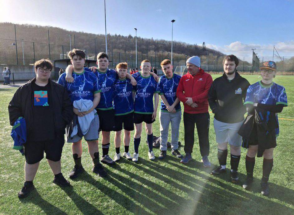 Coleg Meirion-Dwyfor’s Skills for Life and Work football team with Rob Baynham of ColegauCymru at the Ability Counts Football Tournament