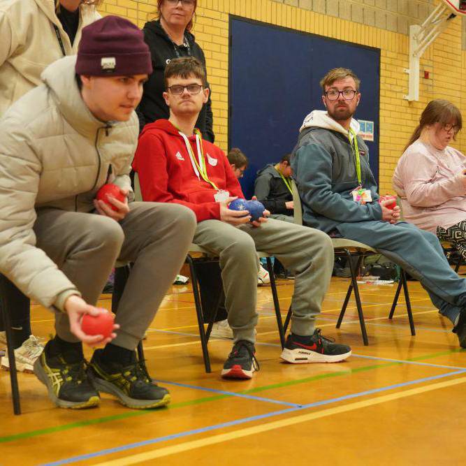 Students playing boccia