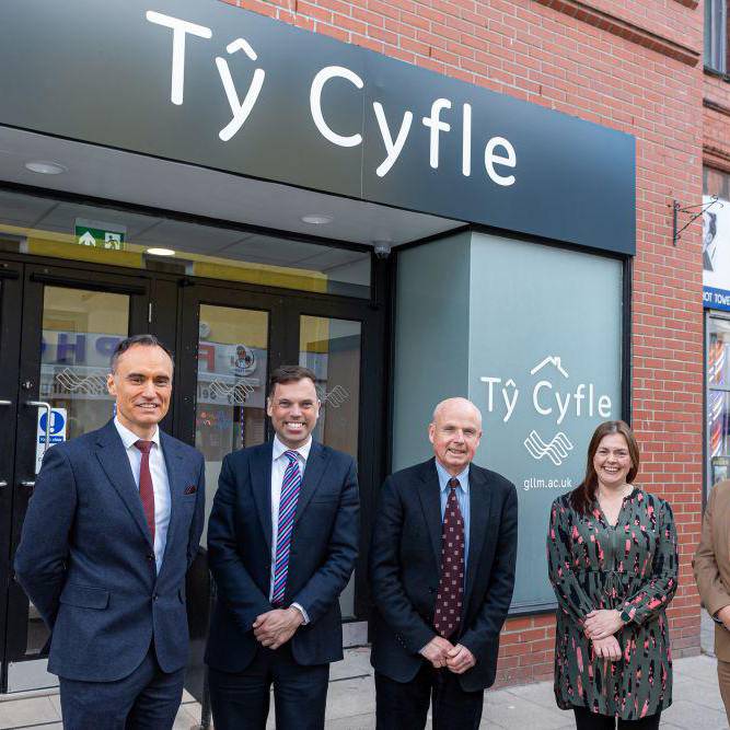 Outside the Tŷ Cyfle building