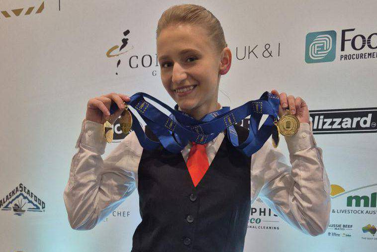 Coleg Llandrillo student Yuliia Batrak with her four gold medals from International Salon Culinaire