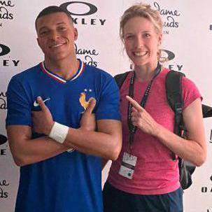 Sports performance nutritionist Felicity Devey with a waxwork of footballer Kylian Mbappe at Madame Tussauds