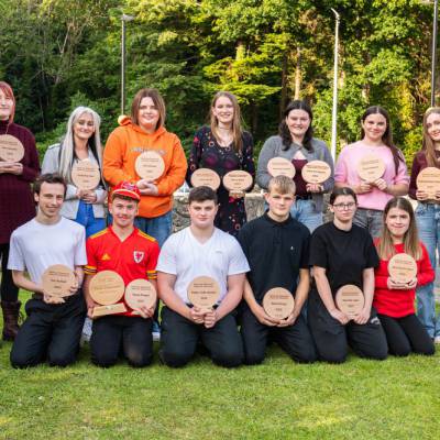 The winners of Coleg Meirion-Dwyfor’s 2024/25 Achievers’ Awards with their trophies