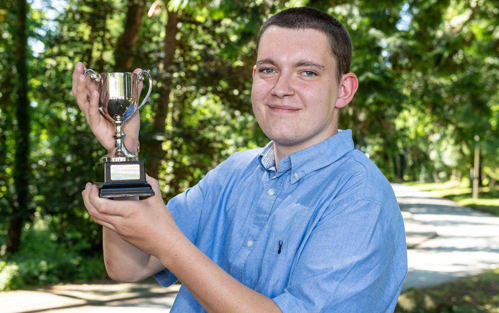 Winston Evans with his trophy at Glynllifon’s 2024/25 Prize Day