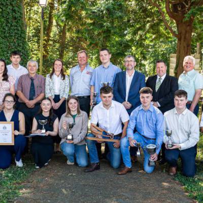 Group picture of winners, staff and other attendees at Glynllifon’s 2024/25 Prize Day