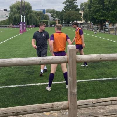 George Watkins coaching with Loughborough University men's rugby team