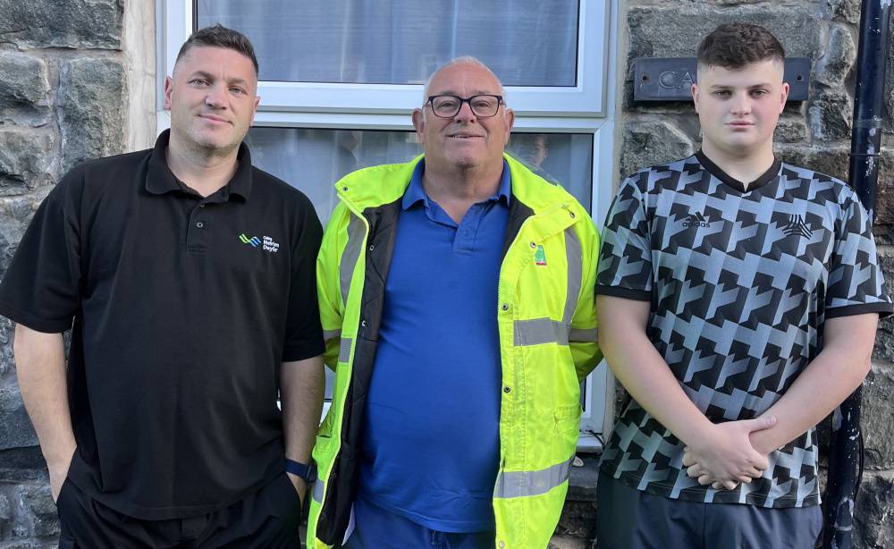 Left to right: Coleg Meirion-Dwyfor lecturer Robert Gunton, his dad Bob and son Robert John