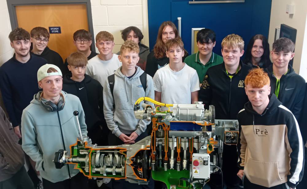 Daniel Pirie (front, left) with Coleg Meirion-Dwyfor engineering students